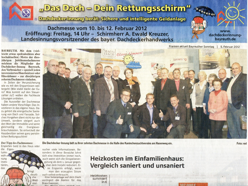 Dachdecker-Innung Bayreuth-Kulmbach - Pressespiegel zur Dachmesse 2012