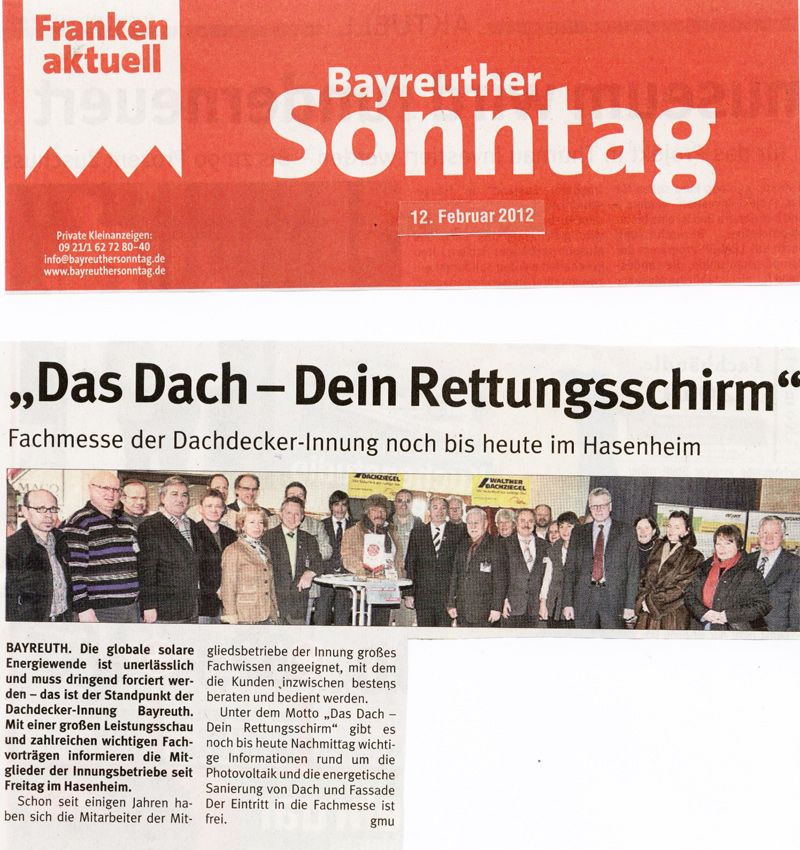 Dachdecker-Innung Bayreuth-Kulmbach - Pressespiegel zur Dachmesse 2012